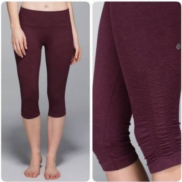 Lululemon In The Flow Crop II Heathered Bordeaux Drama Leggings Size 10 - Picture 1 of 8